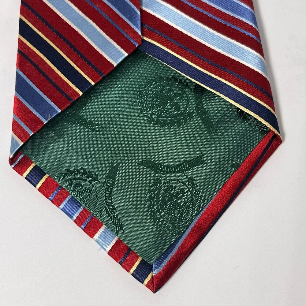 Tommy Hilfiger Men’s Silk Tie Red, Navy, Light Blue, Silver Stripe & Houndstooth